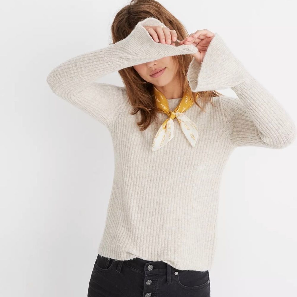 Madewell Ruffle-Cuff Pullover Sweater Oatmeal Size XS